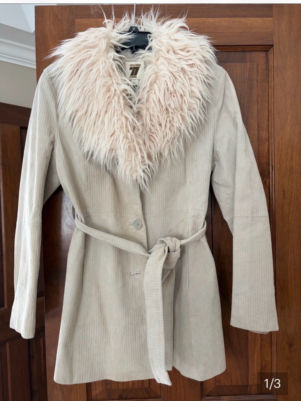 Seventy seven Cream Trench Coat with Plush Faux-Fur Collar